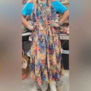 A Rare Bird Bouquet Floral Cotton Ruffle Dress One Size